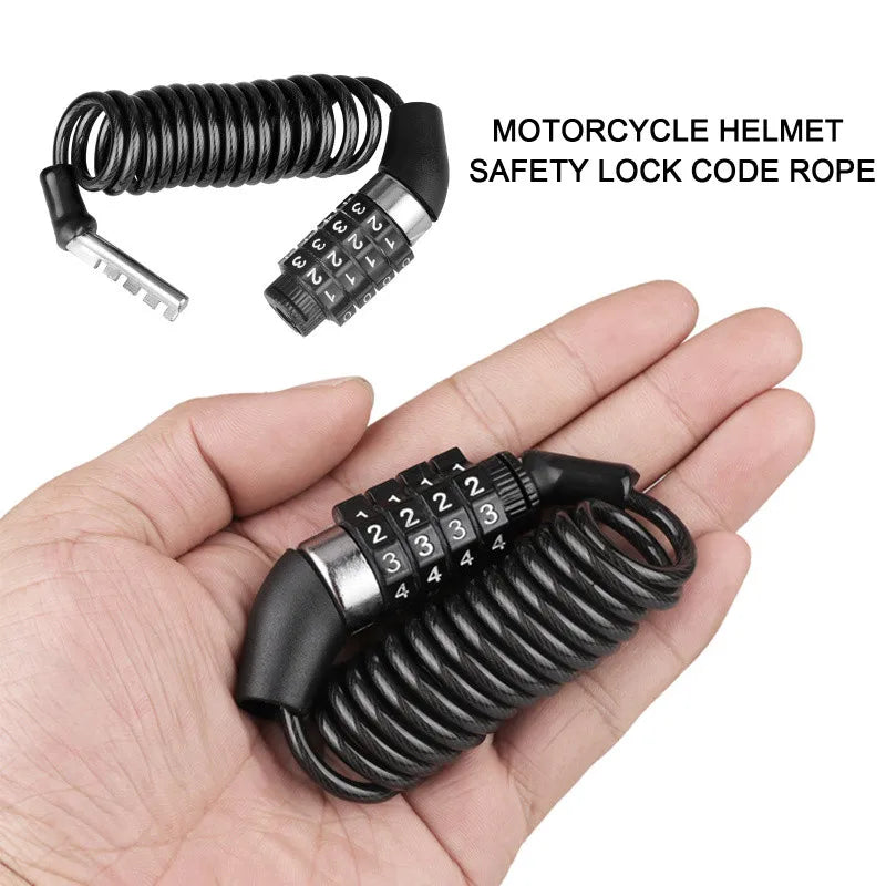 Bicycle Motorcycle Anti-Theft Chain 4-Digit Password Combination Helmet Lock Safety Portable Cable Lock Durable Wire Rope