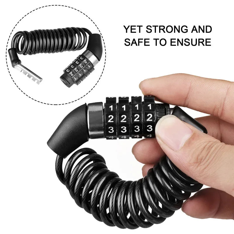 Bicycle Motorcycle Anti-Theft Chain 4-Digit Password Combination Helmet Lock Safety Portable Cable Lock Durable Wire Rope