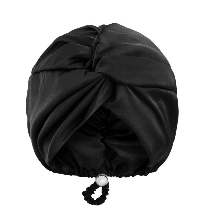 Bonnet Solid Color Silk Turban Hat for Women Soft Sleeping Night Cap Satin Hair Care Wrap Beanie Headscarf Adjust Twist Headwear