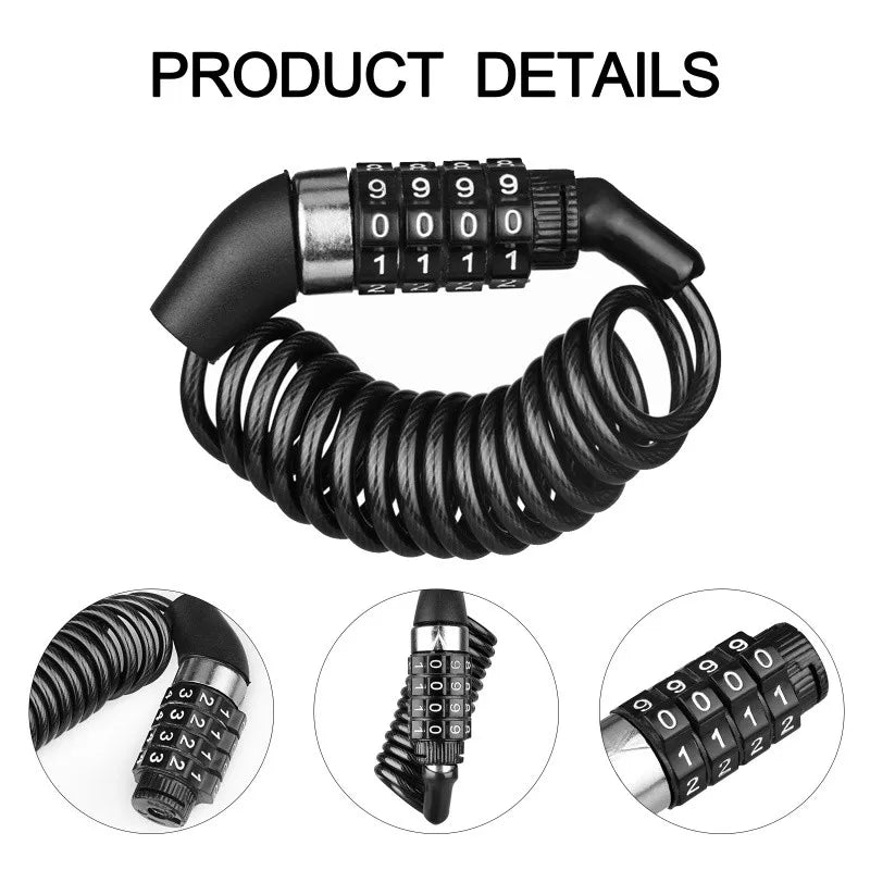 Bicycle Motorcycle Anti-Theft Chain 4-Digit Password Combination Helmet Lock Safety Portable Cable Lock Durable Wire Rope