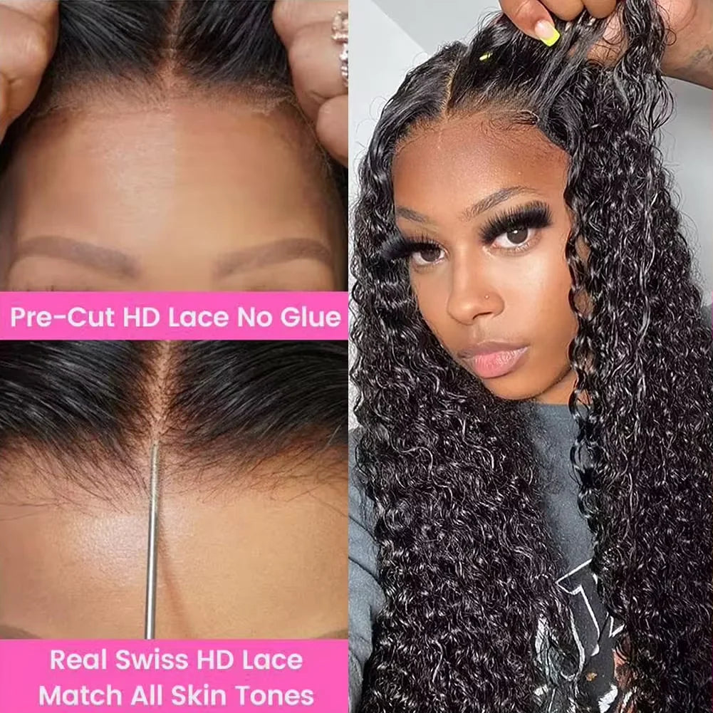 Deep Wave Human Hair 13x4 13x6 HD Lace Front Wig 7x6 Lace Pre Plucked Wig For Women 40 46 Inches Brazilian Remy Natural Color Hair Wig