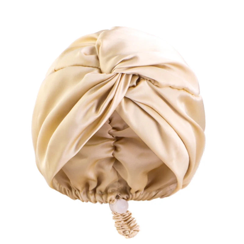 Bonnet Solid Color Silk Turban Hat for Women Soft Sleeping Night Cap Satin Hair Care Wrap Beanie Headscarf Adjust Twist Headwear