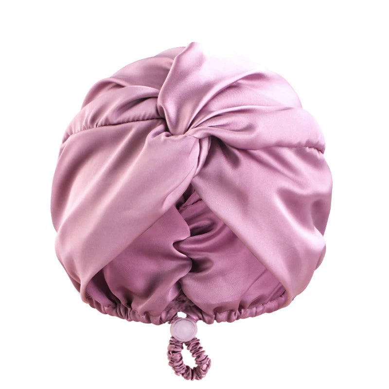 Bonnet Solid Color Silk Turban Hat for Women Soft Sleeping Night Cap Satin Hair Care Wrap Beanie Headscarf Adjust Twist Headwear