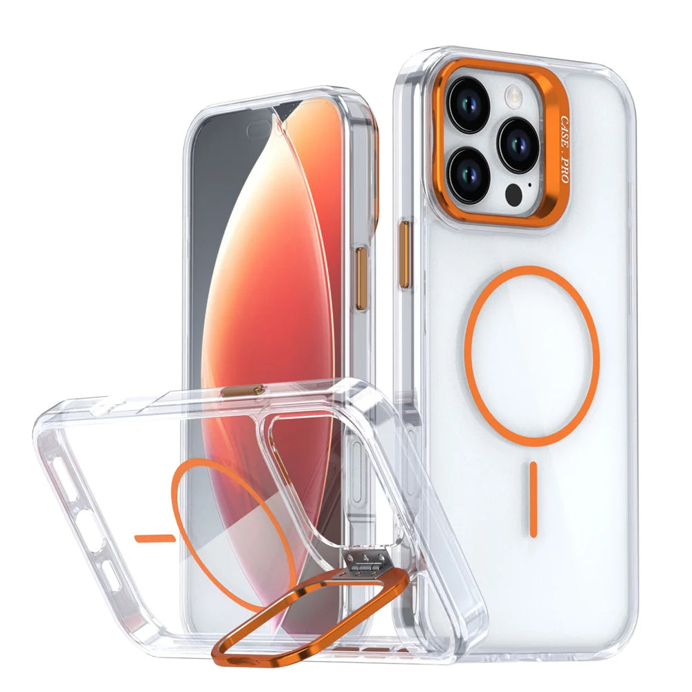 Original For Magsafe Invisible Lens Stand Holder Phone Case For iPhone 14 15 16 17 18 Pro Max Plus 13 12 11 Clear Acrylic Cover