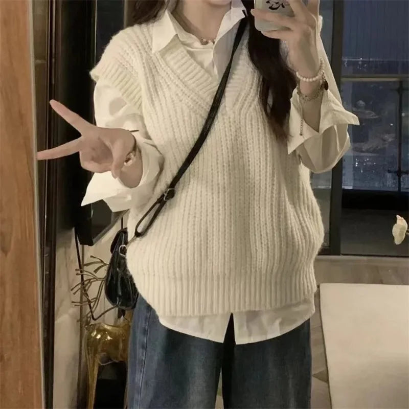 Color Contrast Black White Stripes Imitation Mink Wool Pullover Long Hair Sweater Women Autumn Winter Lazy Wind Knit Warm Top