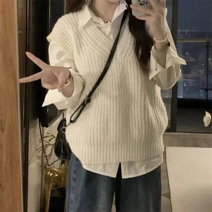 Color Contrast Black White Stripes Imitation Mink Wool Pullover Long Hair Sweater Women Autumn Winter Lazy Wind Knit Warm Top
