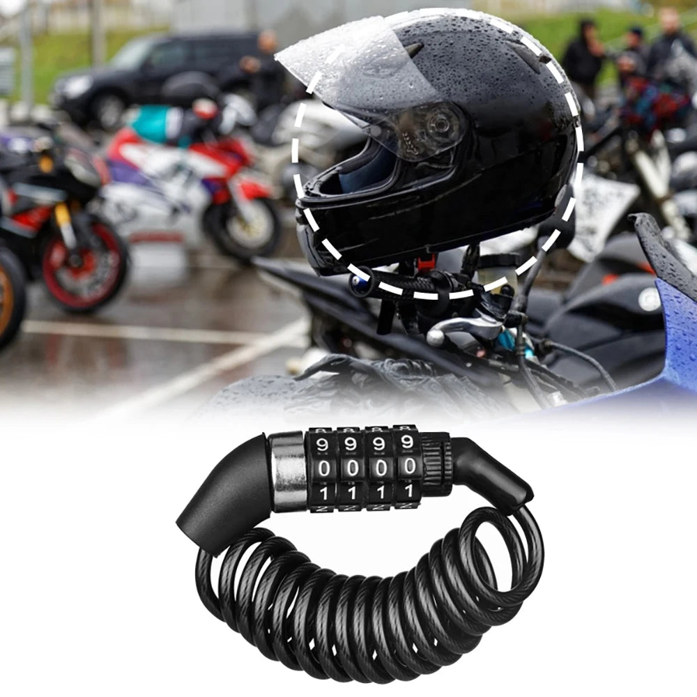 Bicycle Motorcycle Anti-Theft Chain 4-Digit Password Combination Helmet Lock Safety Portable Cable Lock Durable Wire Rope